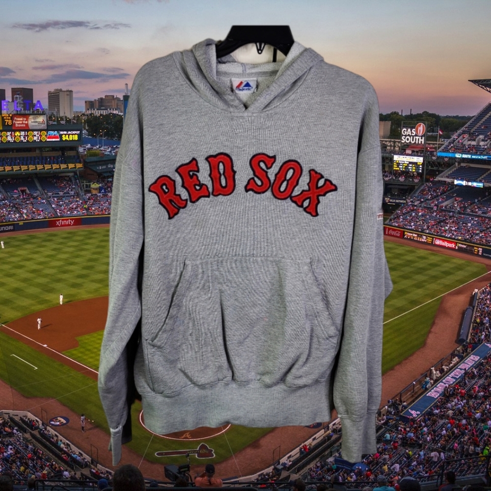 Awesome Distress NBL RED SOX Gray Hoodie World Series 2007 Patches